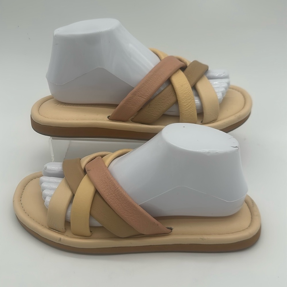 Madewell Puffy Woven Slides Leather Sandals Shoes Size 9.5 Crème Pink Tan